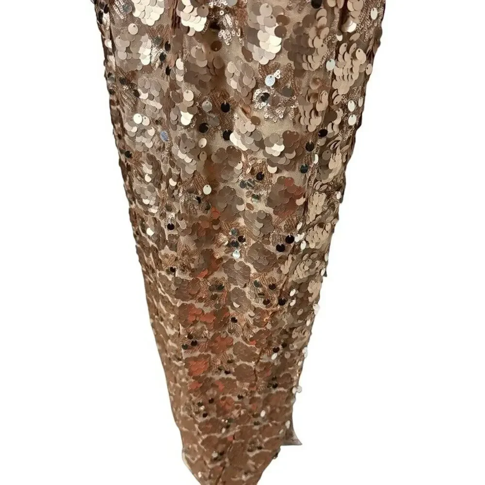 Night Moves Light Gold All Over Sequin Beaded Strapless Formal 6755 Dress Gown 4 - Picture 8 of 16